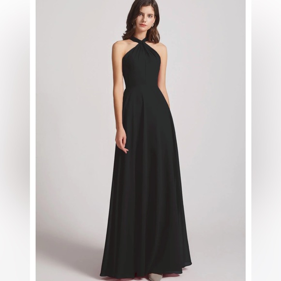 ALFABRIDAL bridesmaid dress A line chiffon cross halter neckline- worn only once - Picture 1 of 4